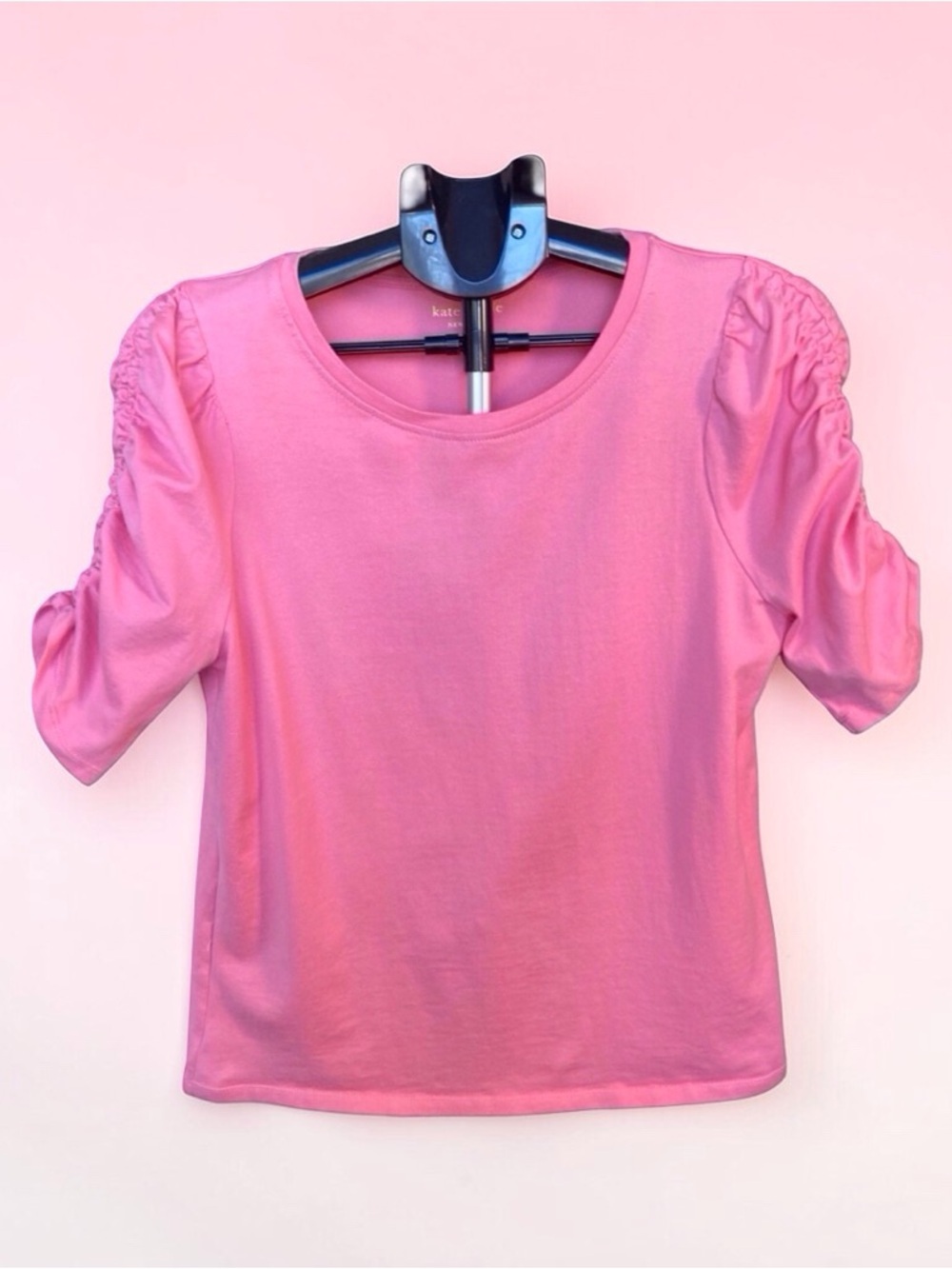 Kate Spade Pink Ruched Puff-Sleeve Short Sleeve Tee large